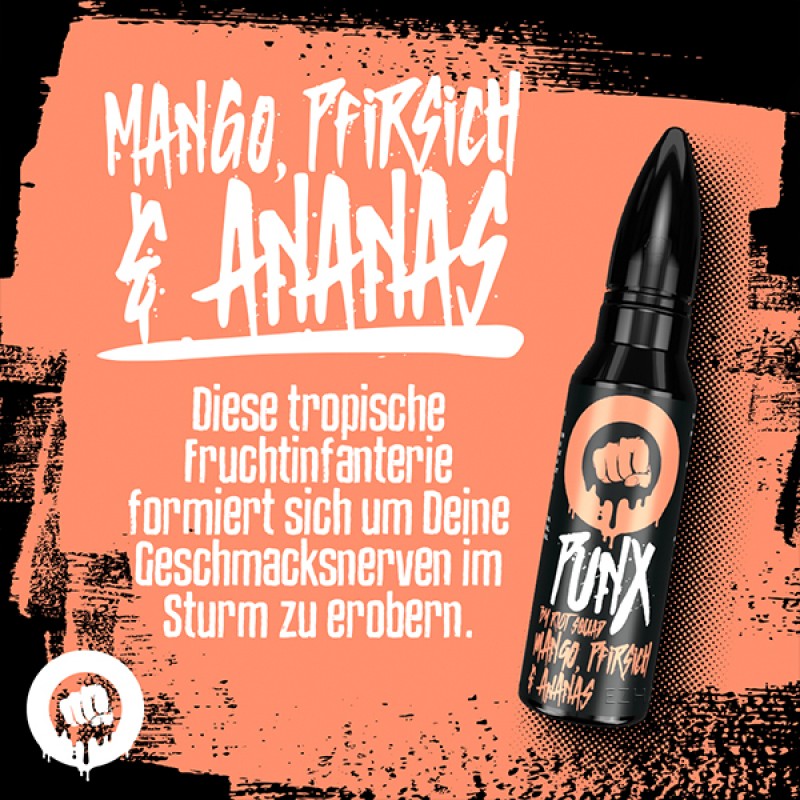 RIOT SQUAD PUNX Mango, Pfirsich und Ananas Aroma 15ml RIOT SQUAD PUNX Mango, Pfirsich und Ananas Aroma 15ml