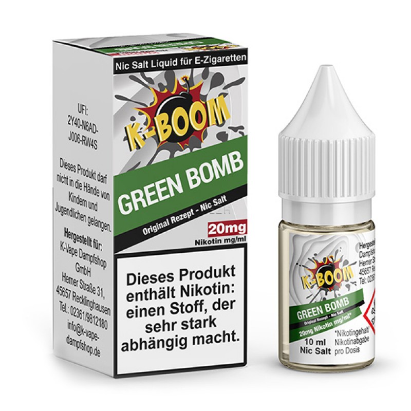 K-BOOM Green Bomb Original Rezept Nikotinsalz Liquid 10 ml K-BOOM Green Bomb Original Rezept Nikotinsalz Liquid 10 ml